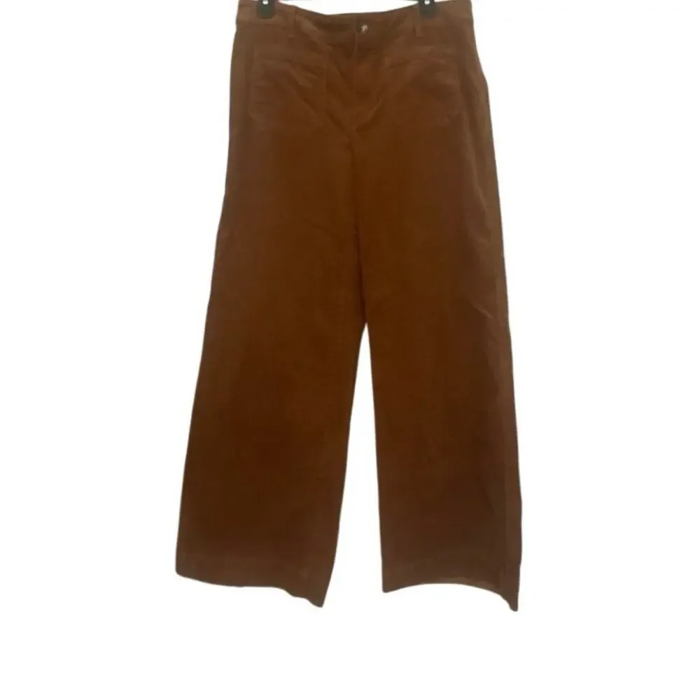 LOFT Palmer Wide Leg Patch Pocket Brushed Corduroy Pants Brown Cotton Blend 8